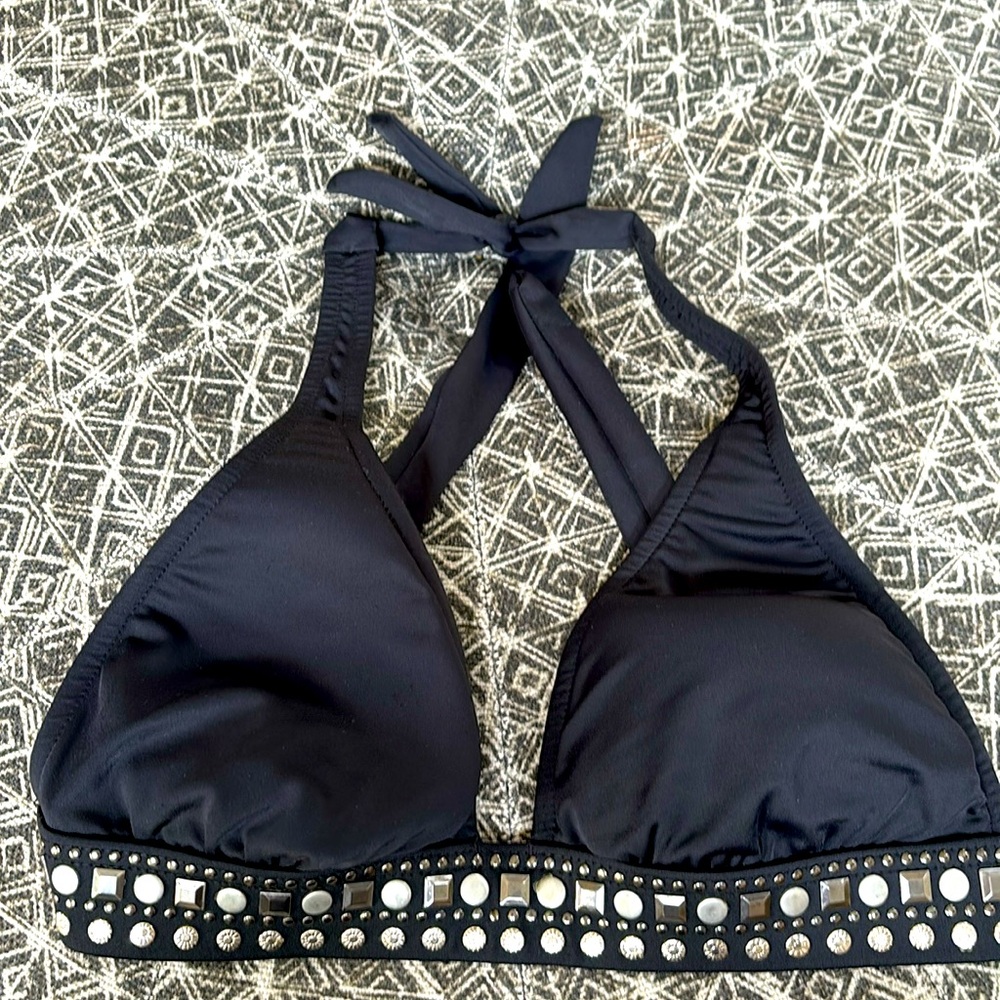 Venus Black studded Bikini Top, Adjustable Straps, C Cup
